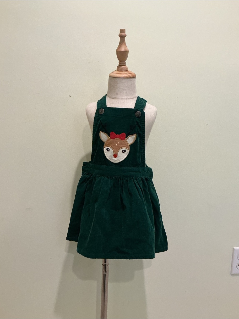 Gymboree Dark Green Corduroy Overall Dress with Deer Applique 18-24 months